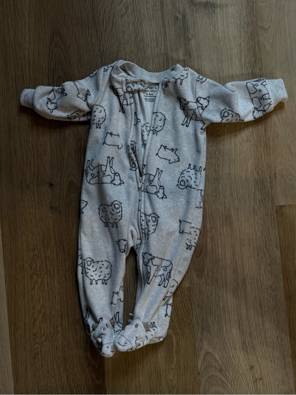 Carter's Light Gray Fleece Farm Animal Print Footed One-Piece